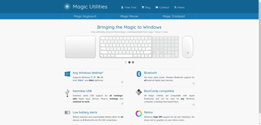 Die Software "Magic Utilities" für das Magic Keyboard, die Magic Mouse und das Magic Trackpad bietet dir die Möglichkeit, das Trackpad unter Windows zu nutzen.
