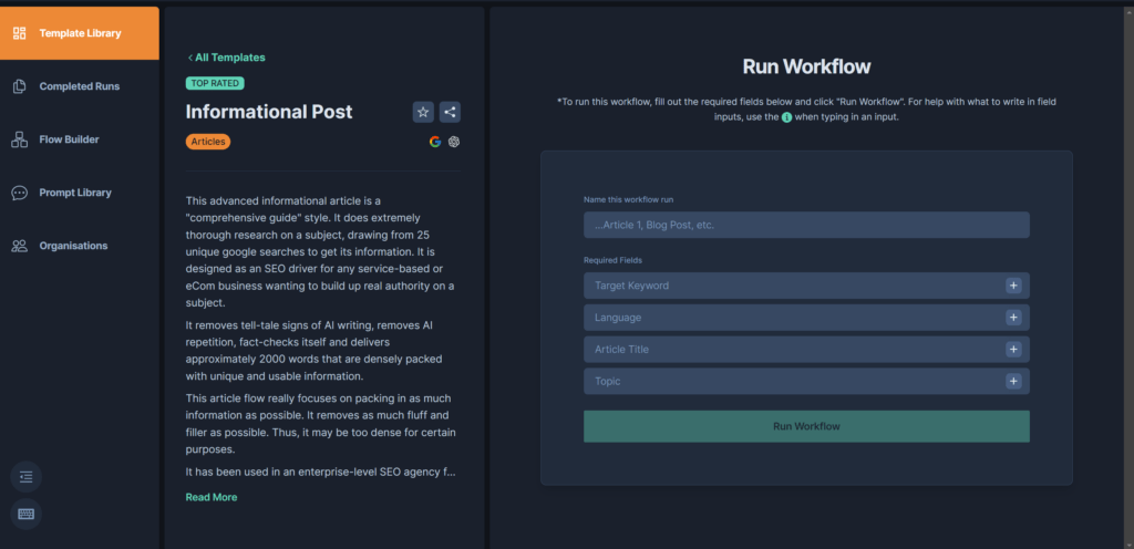 So vergibst du die notwendigen Informationen und startest einen Workflow in promptchains.