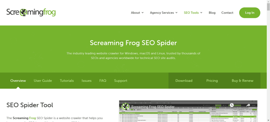 Die Startseite des SEO-Tools Screaming Frog SEO Spider.